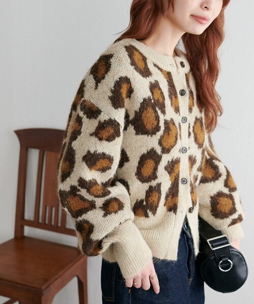 レオパードジャガードニットカーディガン（カーディガン/ボレロ