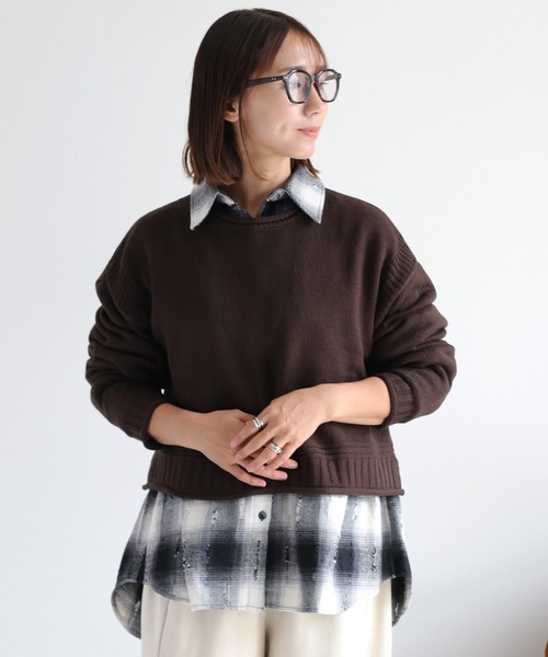 cepo（セポ）の「カシミアタッチクロップドニット〈ウォッシャブル〉（ニット/セーター・レディース・オフホワイト/ブラック/レッド/ブラウン/イエロー・M）」の3枚目の写真