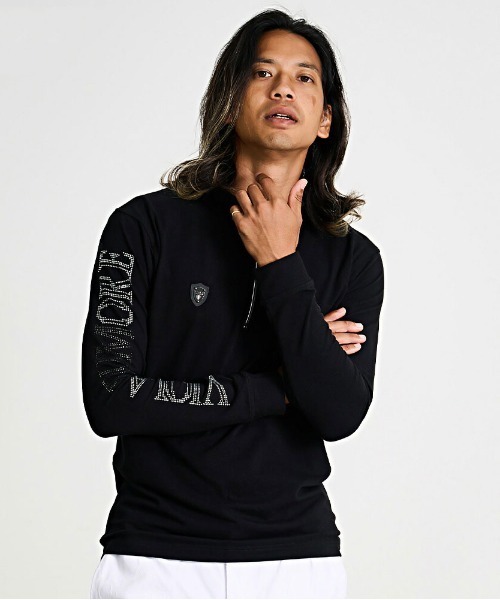 VIOLA(ヴィオラ)の「『VIOLA rumore/ヴィオラ ルモーレ』ラインストーンプリントハーフジップ長袖カットソー(Tシャツ/カットソー・メンズ・ブラック/ブラック×ホワイト/ホワイト・M/XL/L)」の2枚目の写真