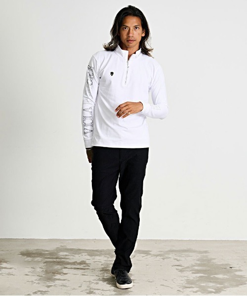 VIOLA(ヴィオラ)の「『VIOLA rumore/ヴィオラ ルモーレ』ラインストーンプリントハーフジップ長袖カットソー(Tシャツ/カットソー・メンズ・ブラック/ブラック×ホワイト/ホワイト・M/XL/L)」の4枚目の写真