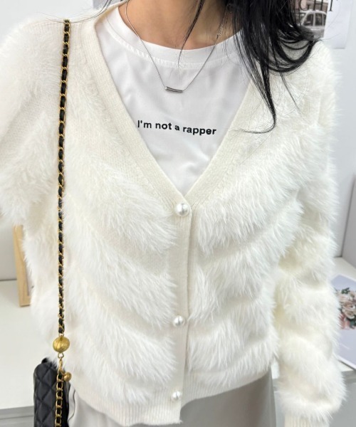 メゾンドドルチェ　ファーリーニットカーディガン　ホワイト　ほぼ未使用★ maison de Dolce. ファーリーNT カーディガン ニット - メルカリ