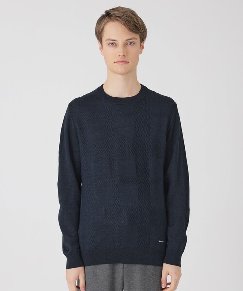 シャドーチェッククルーネックニット（ニット/セーター）｜BLACK LABEL