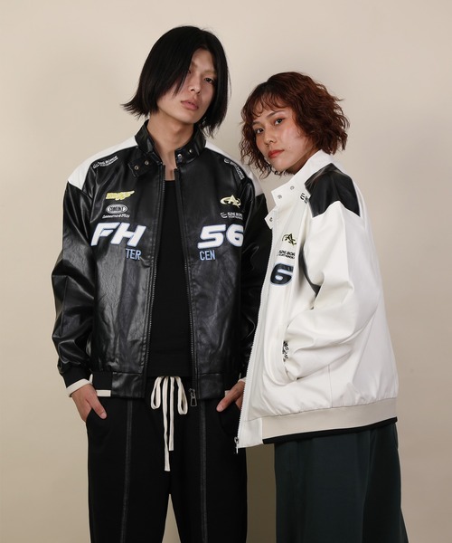 aimoha(アイモハ)の「aimoha men レーシングロゴデザイン PUジャケット/ Racing logo design PU jacket(その他アウター・メンズ・ホワイト/ブラック・MEDIUM/X-LARGE/LARGE)」の7枚目の写真