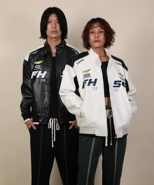 aimoha(アイモハ)の「aimoha men レーシングロゴデザイン PUジャケット/ Racing logo design PU jacket(その他アウター・メンズ・ホワイト/ブラック・MEDIUM/X-LARGE/LARGE)」の8枚目の写真