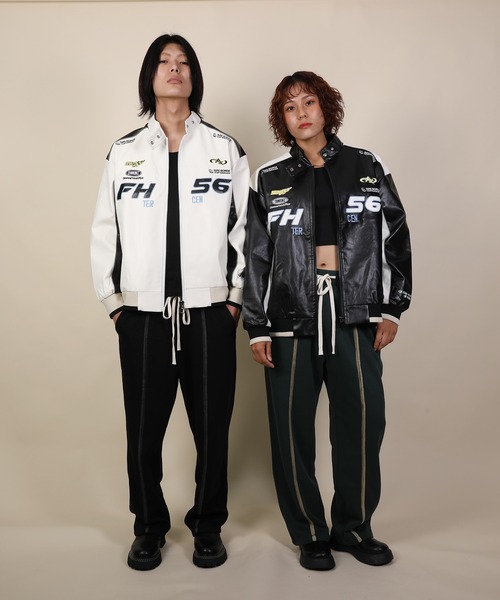 aimoha(アイモハ)の「aimoha men レーシングロゴデザイン PUジャケット/ Racing logo design PU jacket(その他アウター・メンズ・ホワイト/ブラック・MEDIUM/X-LARGE/LARGE)」の9枚目の写真