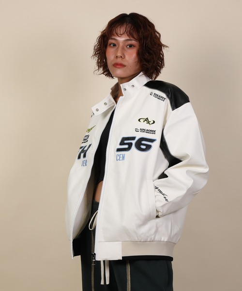 aimoha(アイモハ)の「aimoha men レーシングロゴデザイン PUジャケット/ Racing logo design PU jacket(その他アウター・メンズ・ホワイト/ブラック・MEDIUM/X-LARGE/LARGE)」の5枚目の写真
