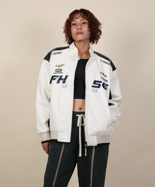 aimoha(アイモハ)の「aimoha men レーシングロゴデザイン PUジャケット/ Racing logo design PU jacket(その他アウター・メンズ・ホワイト/ブラック・MEDIUM/X-LARGE/LARGE)」の6枚目の写真