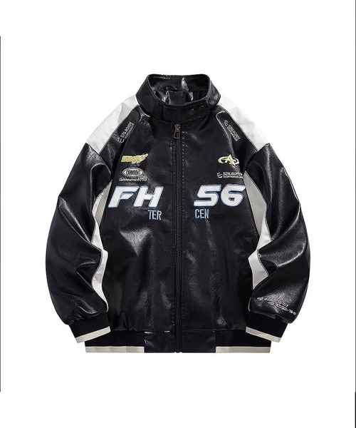 aimoha(アイモハ)の「aimoha men レーシングロゴデザイン PUジャケット/ Racing logo design PU jacket(その他アウター・メンズ・ホワイト/ブラック・MEDIUM/X-LARGE/LARGE)」の11枚目の写真