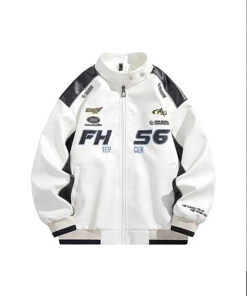 aimoha(アイモハ)の「aimoha men レーシングロゴデザイン PUジャケット/ Racing logo design PU jacket(その他アウター・メンズ・ホワイト/ブラック・MEDIUM/X-LARGE/LARGE)」の13枚目の写真