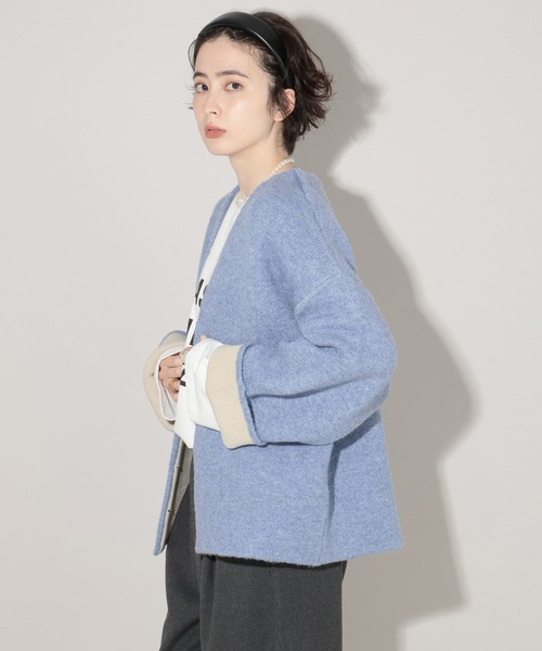 ラスト1点⭐︎ノーソーイングニット　ジョーゼットコンビ　ブルー セッケツニットブルゾン（カーディガン/ボレロ）｜GEORGE'S