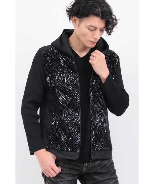 TORNADO MART（トルネードマート）の「ﾋﾞｰｽﾄﾍｱｰﾓｰﾙﾆｯﾄｺﾝﾋﾞﾌｰﾃﾞｨｰBL（ブルゾン・メンズ・ブラック/ホワイト・MEDIUM/LARGE/LL）」の2枚目の写真