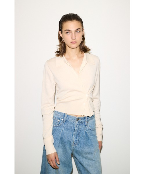 THROW by SLY（スローバイスライ）の「THROW KNIT POLO 2WAY HG CD ニット ポロ 2ウェイ ハイゲージ カーディガン 秋服 冬服（カーディガン/ボレロ・レディース・杢グレー/キナリ・FREE）」の5枚目の写真