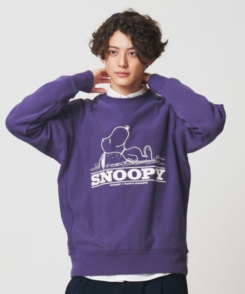 PEANUTS（ピーナッツ）の「ピーナッツ PEANUTS スウェットシャツ SOLOTEX(R)使用（スウェット・メンズ・パープル/チャコールグレー/グリーン/ライトグレー・SS/S/M/L/LL/3L）」の4枚目の写真