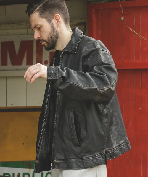 MR.OLIVE（ミスターオリーブ）の「【MR.OLIVE/ミスターオリーブ】VINTAGE CRAFT SHEEP LEATHER /OVERSIZE RIDERS（ライダースジャケット・メンズ・ブラック・M）」の2枚目の写真