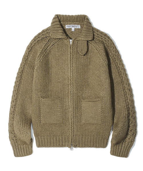 100% wool knit zip-up jacket in warm khaki