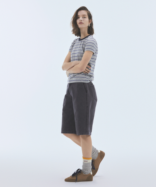NOHANT（ノアン）の「STRIPE CROP SHORT SLEEVE T-SHIRT GRAY（Tシャツ/カットソー・レディース・グレー・SMALL/MEDIUM/LARGE）」の3枚目の写真