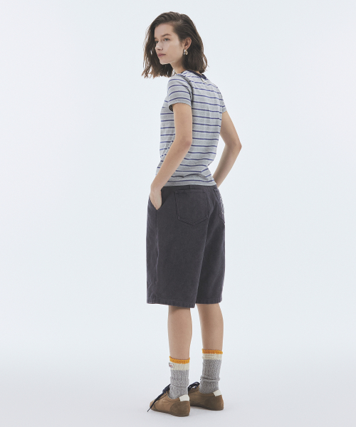 NOHANT（ノアン）の「STRIPE CROP SHORT SLEEVE T-SHIRT GRAY（Tシャツ/カットソー・レディース・グレー・SMALL/MEDIUM/LARGE）」の4枚目の写真