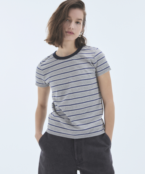 NOHANT（ノアン）の「STRIPE CROP SHORT SLEEVE T-SHIRT GRAY（Tシャツ/カットソー・レディース・グレー・SMALL/MEDIUM/LARGE）」の5枚目の写真