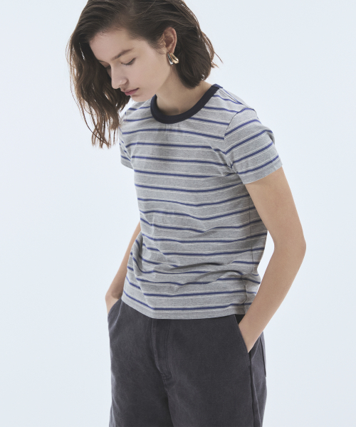 NOHANT（ノアン）の「STRIPE CROP SHORT SLEEVE T-SHIRT GRAY（Tシャツ/カットソー・レディース・グレー・SMALL/MEDIUM/LARGE）」の6枚目の写真
