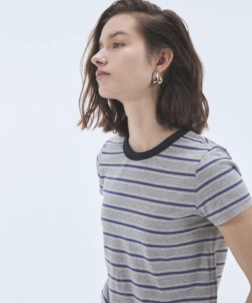 NOHANT（ノアン）の「STRIPE CROP SHORT SLEEVE T-SHIRT GRAY（Tシャツ/カットソー・レディース・グレー・SMALL/MEDIUM/LARGE）」の7枚目の写真
