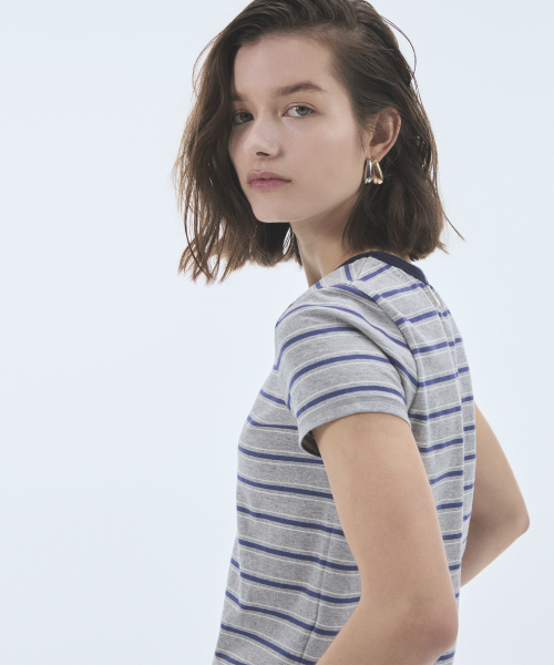 NOHANT（ノアン）の「STRIPE CROP SHORT SLEEVE T-SHIRT GRAY（Tシャツ/カットソー・レディース・グレー・SMALL/MEDIUM/LARGE）」の8枚目の写真