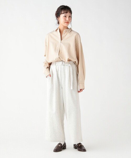 BEAMS HEART(ビームスハート)の「ベルト付き スウェットパンツ(スウェットパンツ・レディース・グレー/ホワイト系その他5/チャコールグレー・FREE)」の4枚目の写真