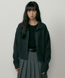 wool high-neck knit cardigan-charcoal