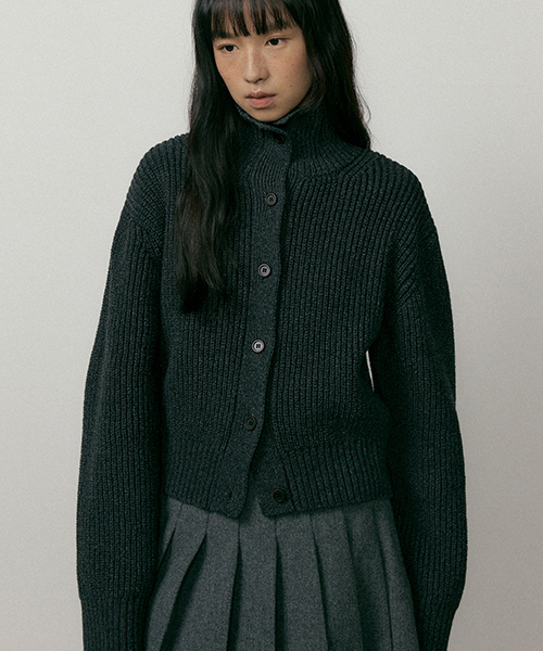 LINGSEOUL(リングソウル)の「wool high-neck knit cardigan-charcoal(カーディガン/ボレロ・レディース・チャコール・FREE)」の3枚目の写真
