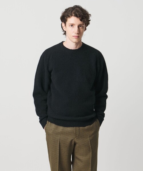 極美品 人気 ユナイテッドアローズ モヘアウールニット 黒 クルーネック 日本製 セール】ヤク ヘアリー クルーネックニット（ニット/セーター