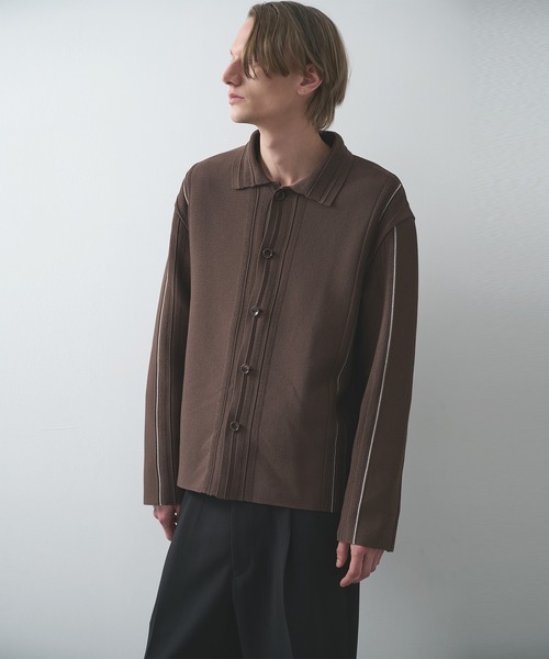 WRAPINKNOT(ラッピンノット)の「【WRAPINKNOT】ラインニットシャツ(ニット/セーター・メンズ・ブラック/ブラウン・2/3)」の1枚目の写真