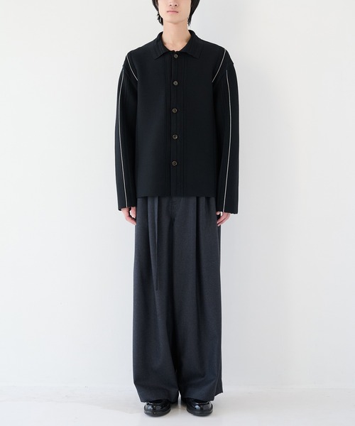 WRAPINKNOT(ラッピンノット)の「【WRAPINKNOT】ラインニットシャツ(ニット/セーター・メンズ・ブラック/ブラウン・2/3)」の3枚目の写真