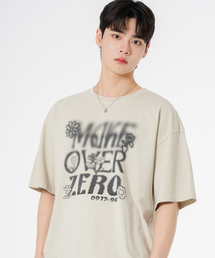 ピクセルフラワー オーバーサイズ ピグメント 半袖Tシャツ ベージュ