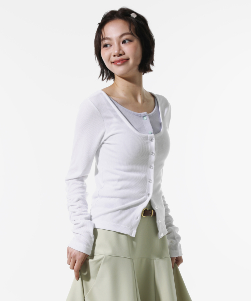 PIECEMAKER(ピースメーカー)の「LAYERED SLIM ROUND CARDIGAN (IVORY)(カーディガン/ボレロ・レディース・その他・FREE)」の2枚目の写真