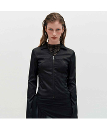 V-Neck Sleek Zip-Up _ BLACK