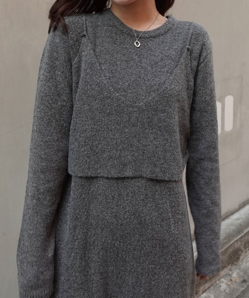 CORNERS(コーナーズ)の「メランジニットビスチェ付きニットワンピース(ワンピース・レディース・グレー/ベージュ/チャコールグレー・M)」の9枚目の写真