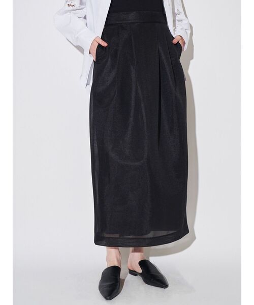 ELENDEEK(エレンディーク)の「メッシュボンディングタックスカート(スカート・レディース・オフホワイト/ブラック・01/02)」の14枚目の写真