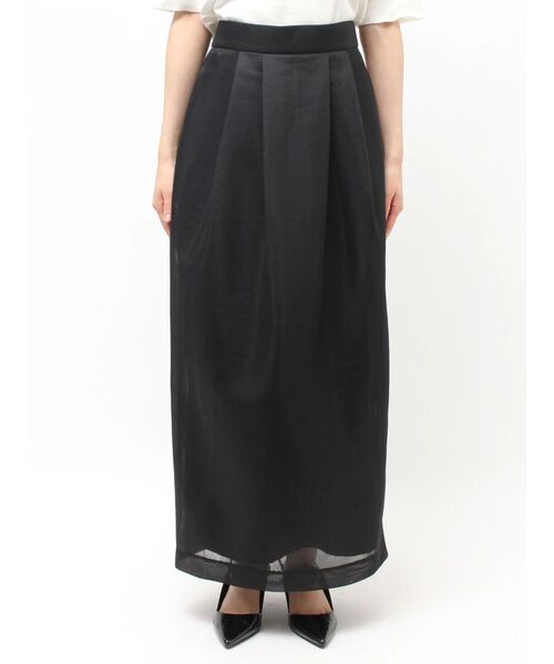 ELENDEEK(エレンディーク)の「メッシュボンディングタックスカート(スカート・レディース・オフホワイト/ブラック・01/02)」の9枚目の写真