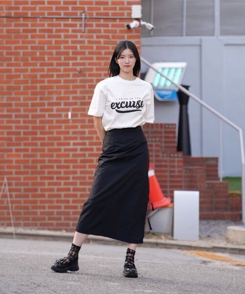 EXCURSE(エクスカース)の「ECプレミアムオーバーサイズハーフTシャツホワイトXブラック(Tシャツ/カットソー・レディース・その他・MEDIUM/LARGE/X-LARGE)」の4枚目の写真