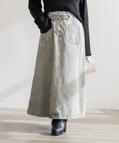 CLETTE(クレット)の「CLETTEオリジナルレースアップデニムスカート(スカート・レディース・ブルー/ブラック/サックスブルー・4L/3L/LL)」の2枚目の写真