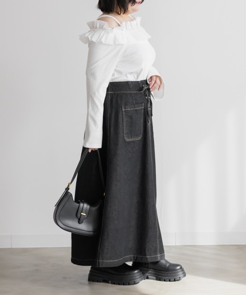 CLETTE(クレット)の「CLETTEオリジナルレースアップデニムスカート(スカート・レディース・ブルー/ブラック/サックスブルー・4L/3L/LL)」の6枚目の写真