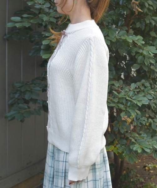 axes femme（アクシーズファム）の「リボン×ケーブルニットＰＯ（ニット/セーター・レディース・ピンク/キナリ/ミント/グレイッシュベージュ・FREE）」の6枚目の写真