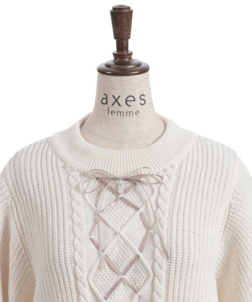 axes femme（アクシーズファム）の「リボン×ケーブルニットＰＯ（ニット/セーター・レディース・ピンク/キナリ/ミント/グレイッシュベージュ・FREE）」の11枚目の写真
