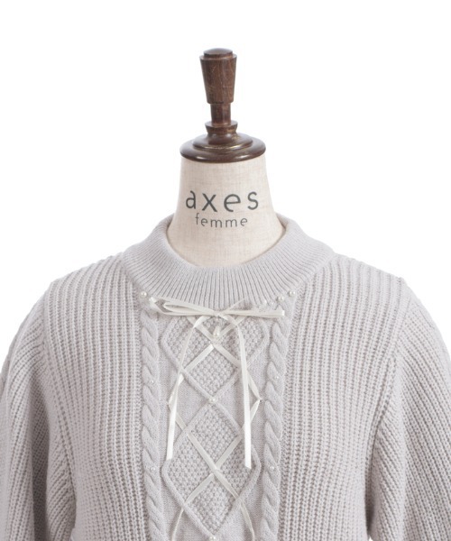 axes femme（アクシーズファム）の「リボン×ケーブルニットＰＯ（ニット/セーター・レディース・ピンク/キナリ/ミント/グレイッシュベージュ・FREE）」の18枚目の写真