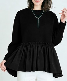 異素材切替フレアデザイントップス
