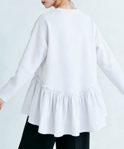 ONEP STAR(ワンピスター)の「異素材切替フレアデザイントップス(Tシャツ/カットソー・レディース・ブラック/カーキ/ネイビー/グレー/ホワイト・FREE)」の7枚目の写真