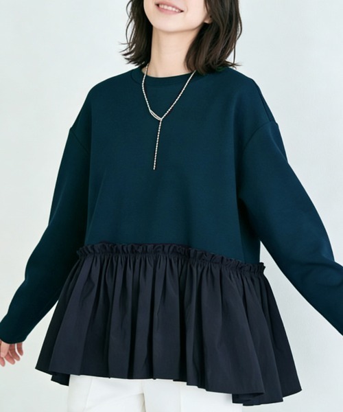 ONEP STAR(ワンピスター)の「異素材切替フレアデザイントップス(Tシャツ/カットソー・レディース・ブラック/カーキ/ネイビー/グレー/ホワイト・FREE)」の19枚目の写真