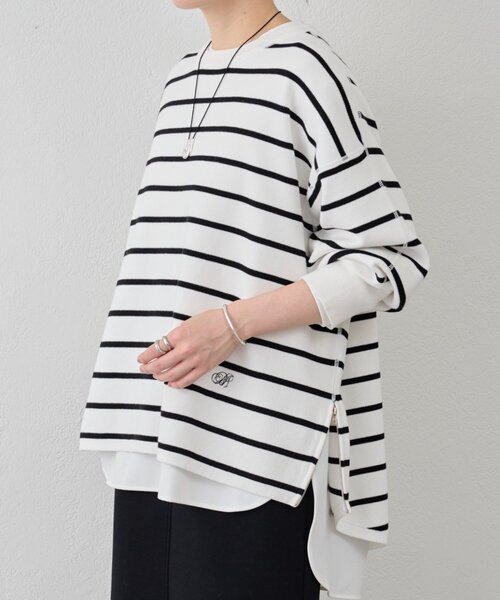 BEARDSLEY（ビアズリー）の「BAイニシャルサイドZIPニット（ニット/セーター・レディース・ホワイト/グレー・FREE）」の2枚目の写真