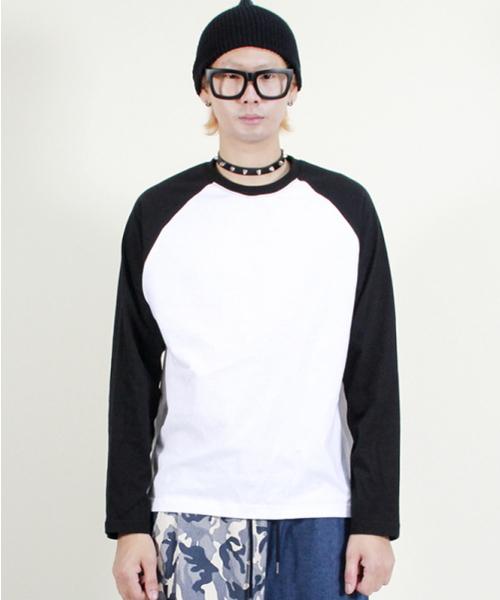 DEMARC(ドゥマーク)の「ラグラン配色無地長袖Tシャツブラック&ホワイト(Tシャツ/カットソー・メンズ・その他・M/L)」の1枚目の写真