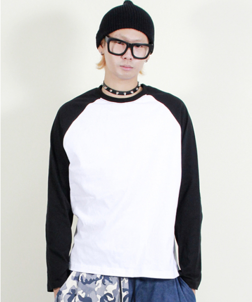 DEMARC(ドゥマーク)の「ラグラン配色無地長袖Tシャツブラック&ホワイト(Tシャツ/カットソー・メンズ・その他・M/L)」の7枚目の写真