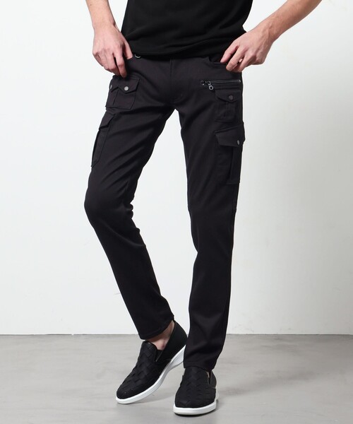 HIDEAWAYS NICOLE(ハイダウェイニコル)の「ガムストレッチ多ポケットカーゴ(カーゴパンツ・メンズ・カーキ/ブラック・XL/L/M)」の1枚目の写真